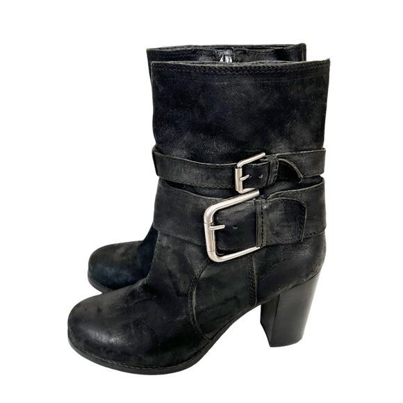 Nine West Black Leather Heeled Buckle Detail Boots Sz 6.5 - Picture 3 of 6